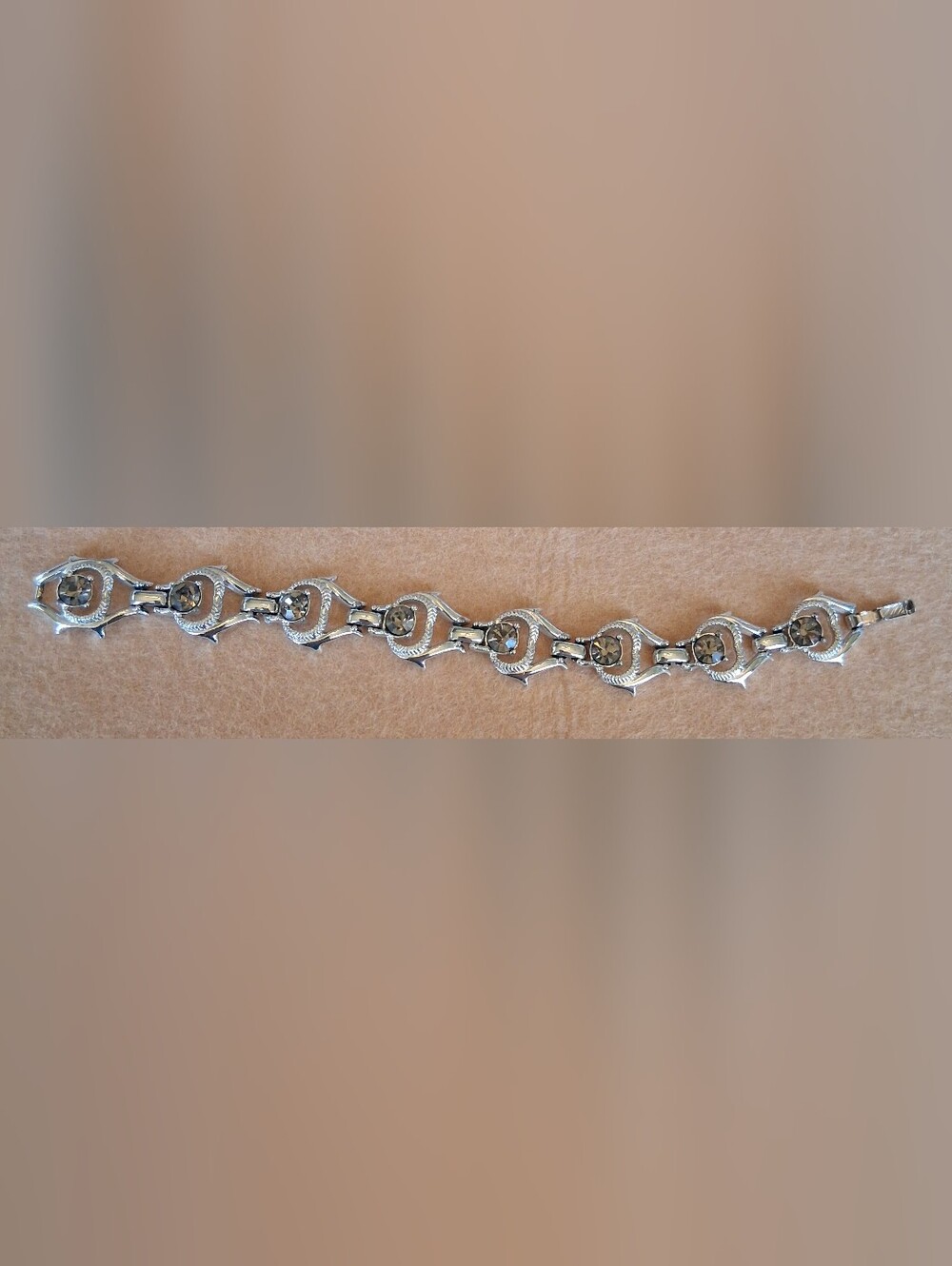 Vintage Sarah Coventry Silver-Toned Smokey Rhinestone 7" Bracelet